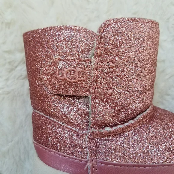 UGG Baby Pink Keelan Glitter Genuine Shearling Baby Girl Booties - Picture 6 of 8